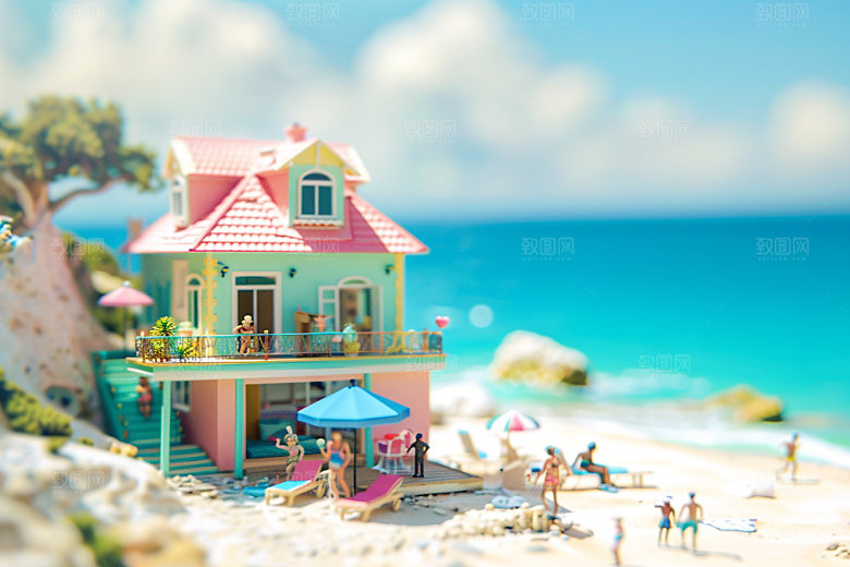 C4D海滩立体夏天模型