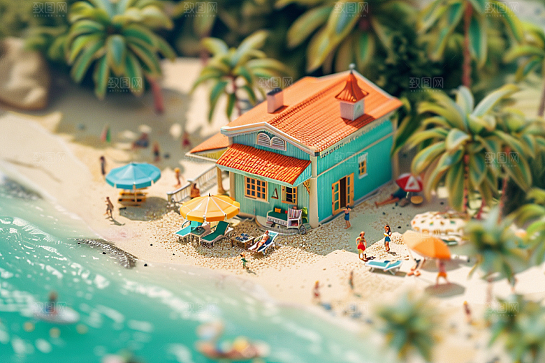 C4D海滩风光夏日模型