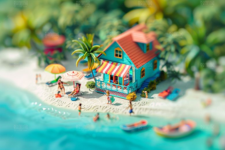 C4D海滩度假高清模型