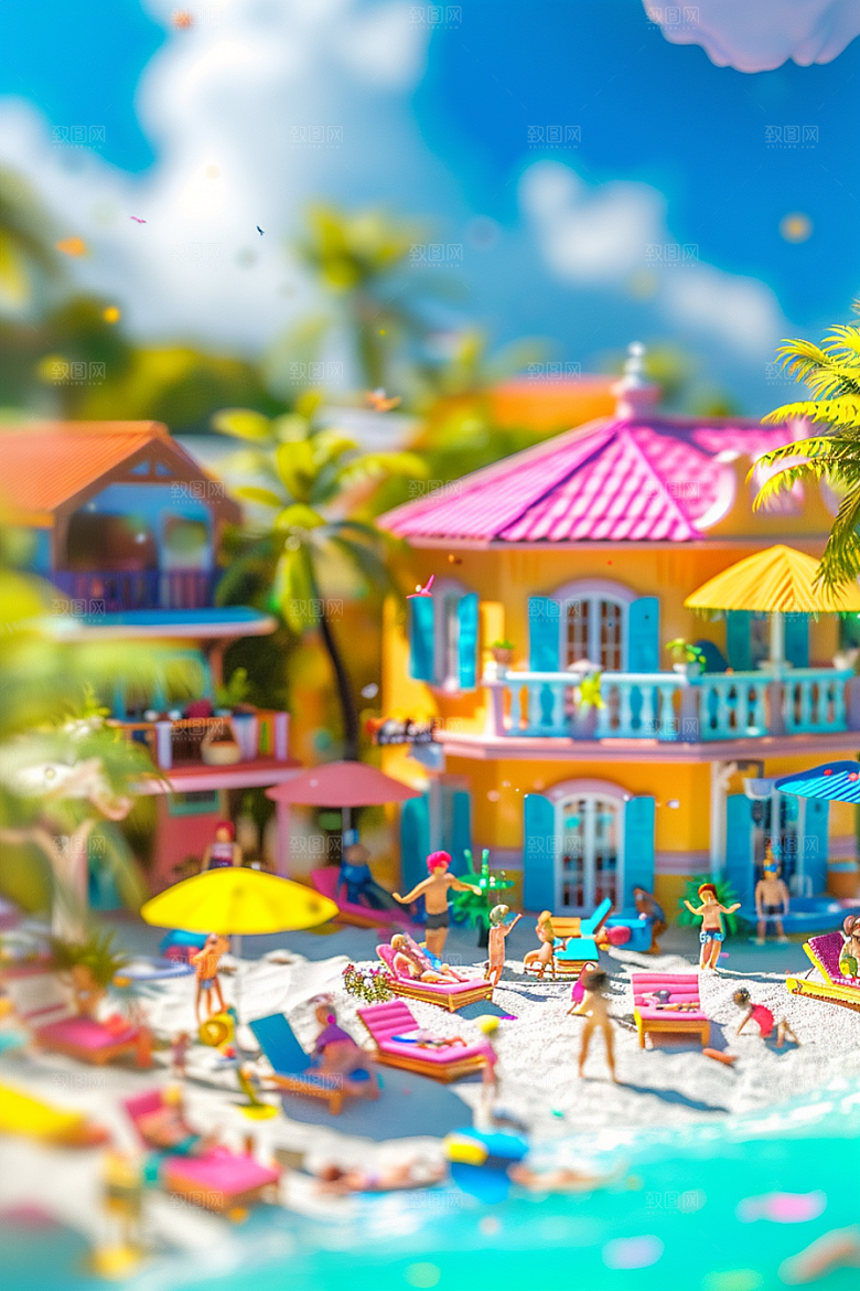 C4D海滩风光度假模型