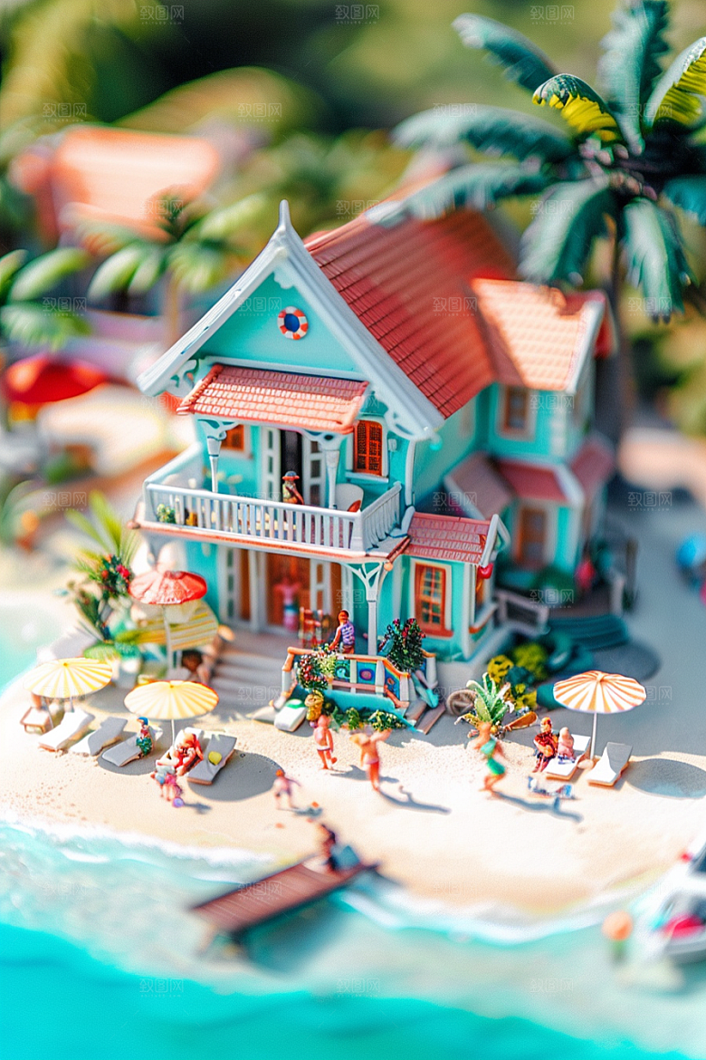 C4D海滩3D琉璃大海模型
