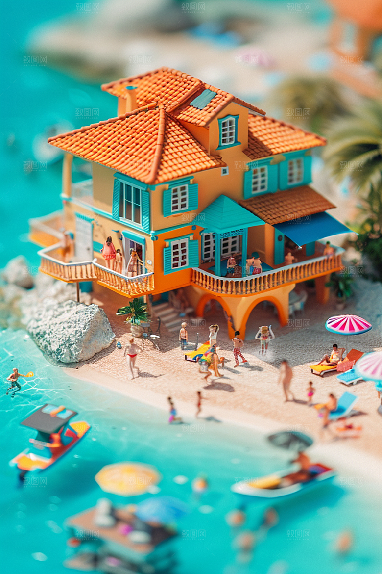C4D海滩琉璃大海立体模型