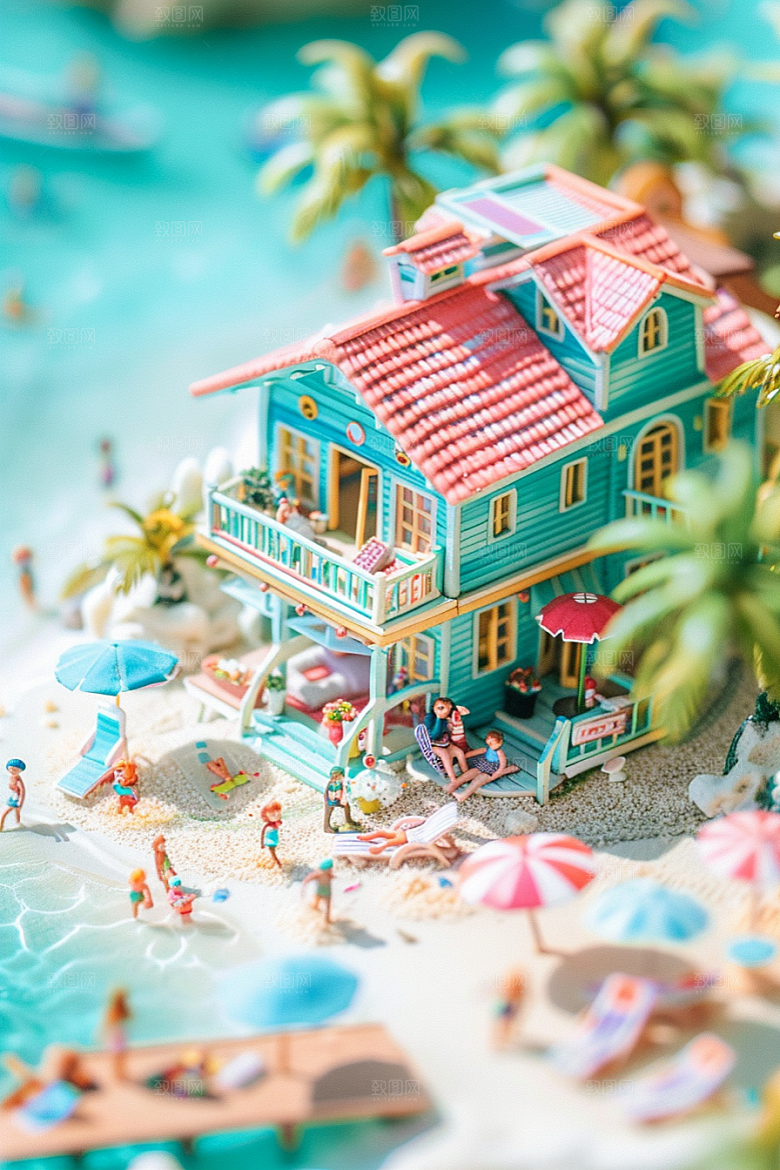 C4D海滩薄荷色3D模型