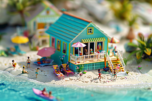 C4D海滩立体海岛旅游模型