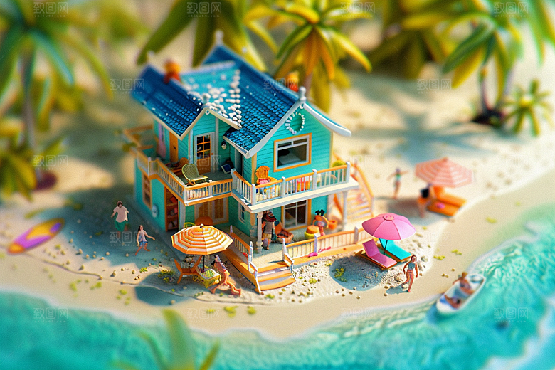 C4D海滩琉璃大海夏天模型