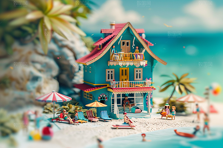 C4D海滩夏天大海模型