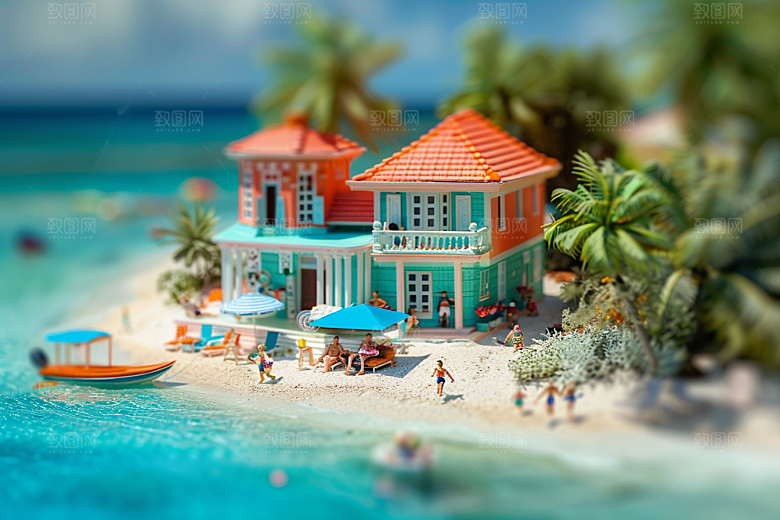 C4D海滩大海度假模型