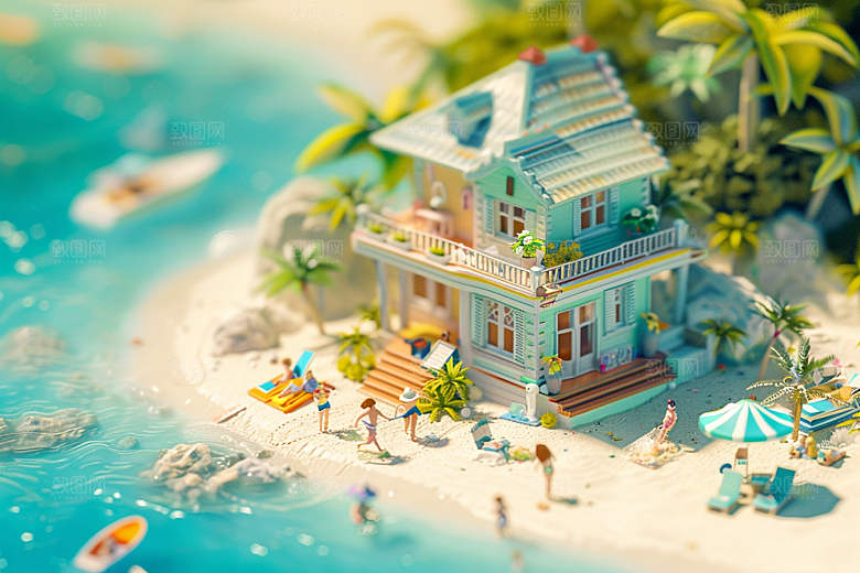 C4D海滩立体夏天模型