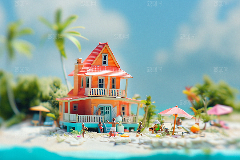 C4D海滩3D度假模型