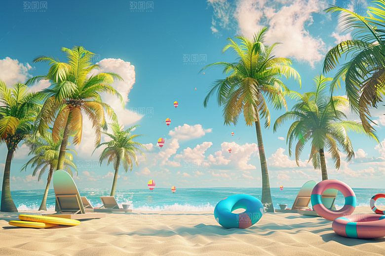 C4D海滩3D高清模型