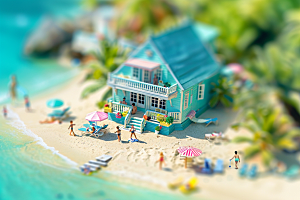 C4D海滩琉璃大海度假模型