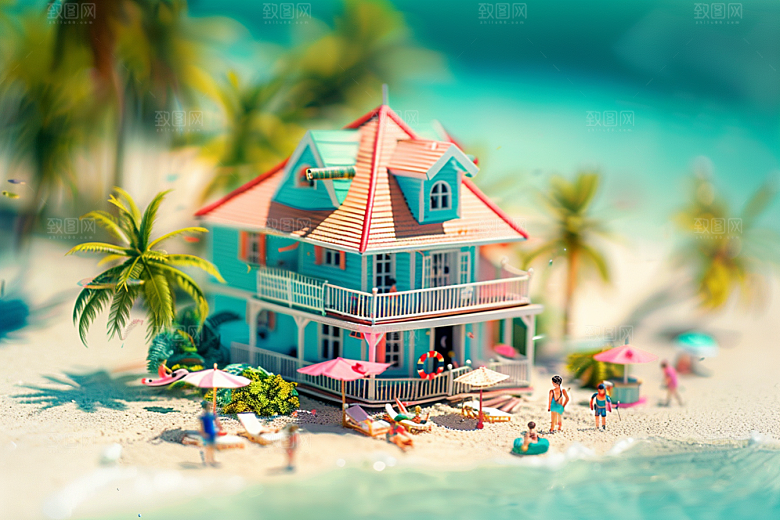C4D海滩风光度假模型