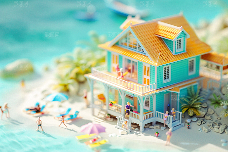 C4D海滩度假夏日模型