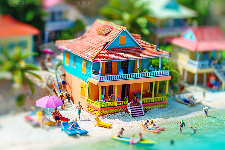 C4D海滩度假夏天模型