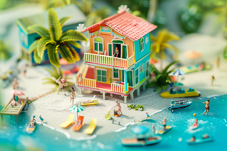 C4D海滩海岛旅游3D模型
