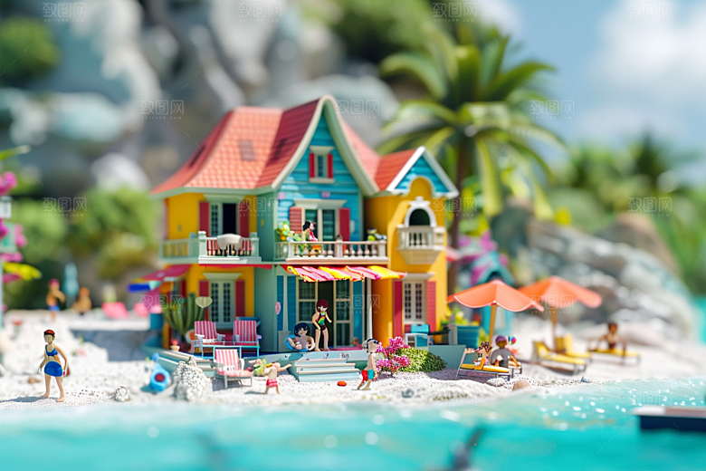 C4D海滩夏日度假模型