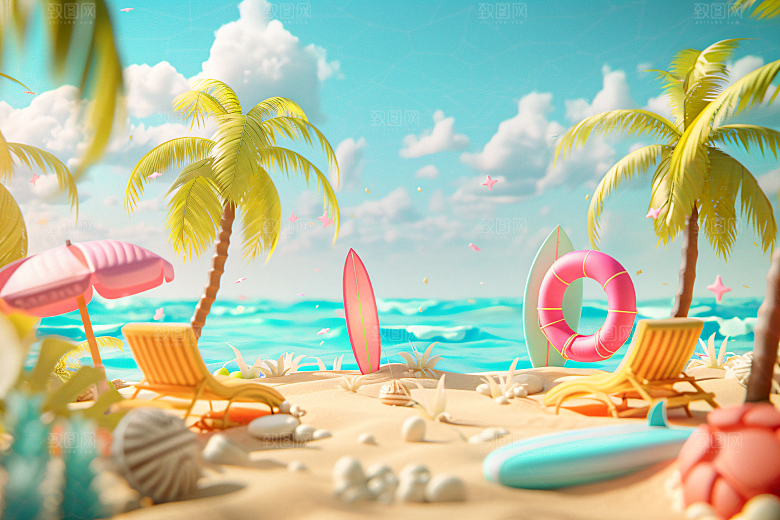 海滩夏天卡通模型