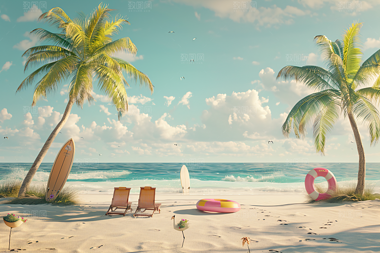 海滩3D夏天模型