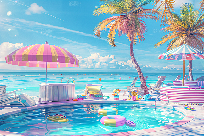 海滩夏日沙滩模型