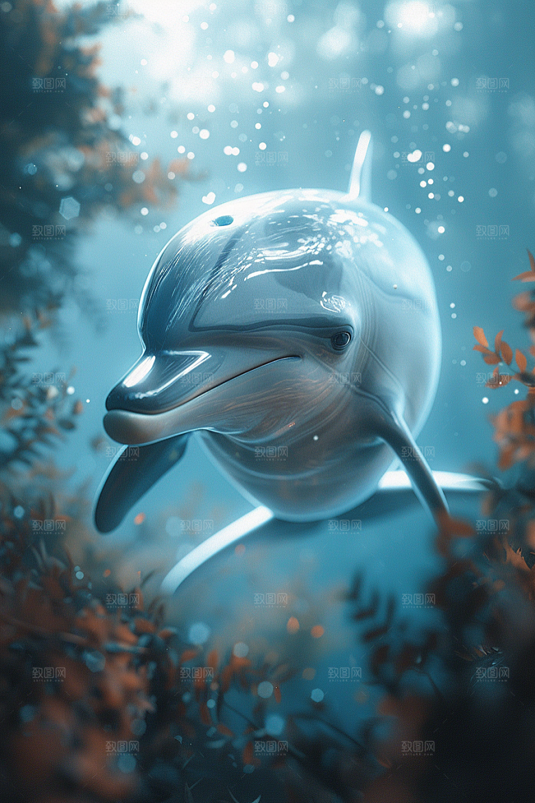 海豚游泳海洋生物素材