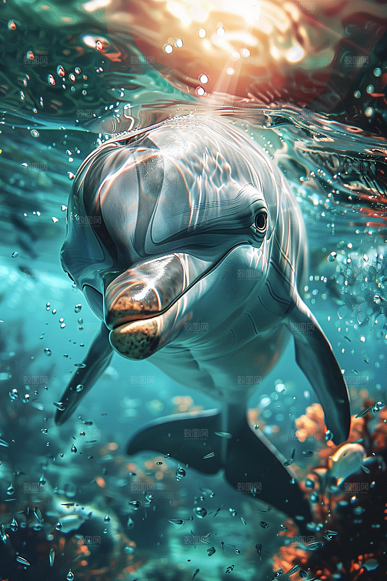 海豚保护动物大海生灵素材