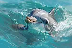 海豚哺乳动物自然摄影图