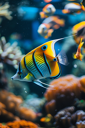 海洋鱼类清澈自然摄影图