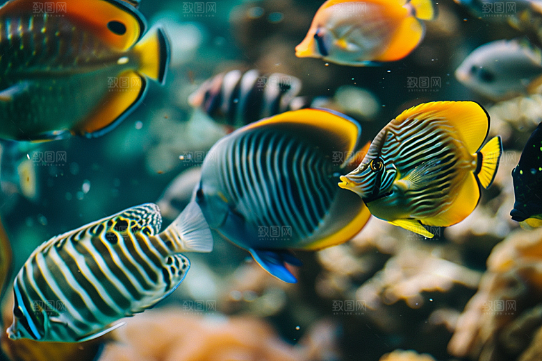 海洋鱼类珊瑚礁彩色摄影图