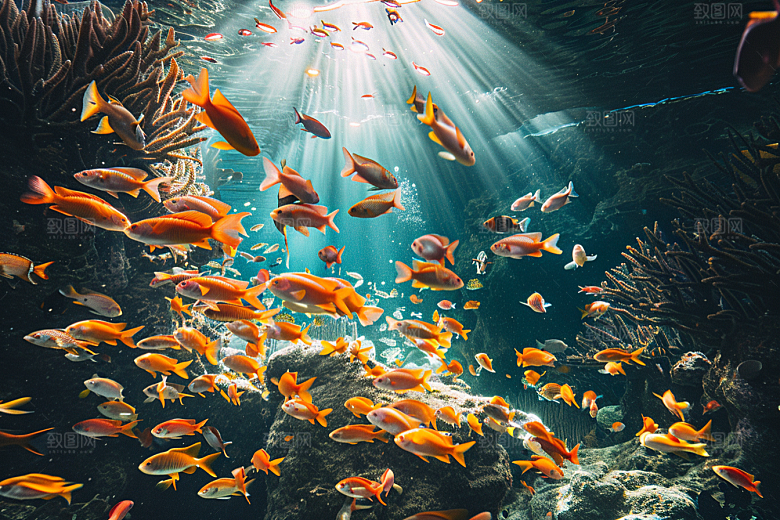 海洋鱼类珊瑚礁海底世界摄影图
