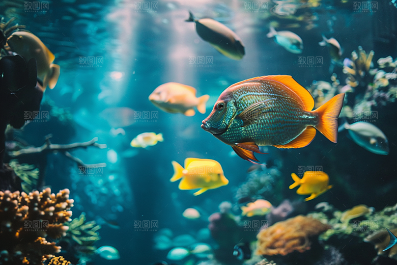 海洋鱼类鱼群大海摄影图
