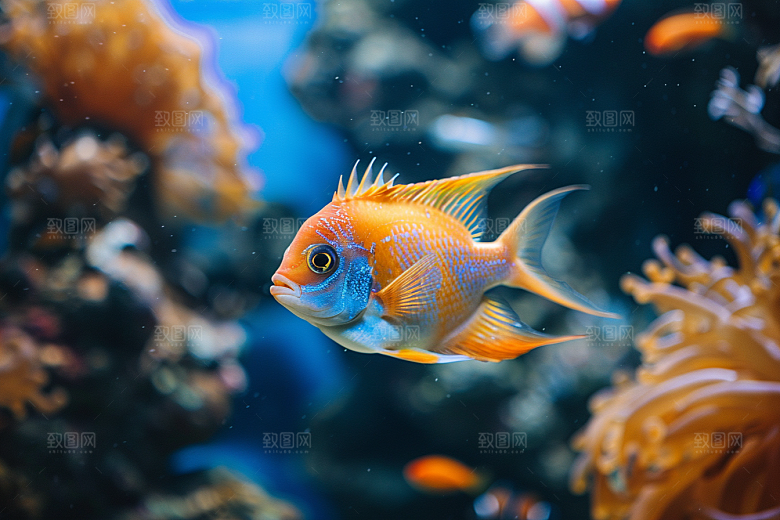 海洋鱼类海水鱼群摄影图