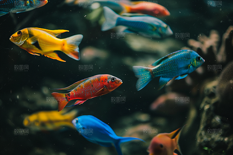 海洋鱼类自然鱼群摄影图