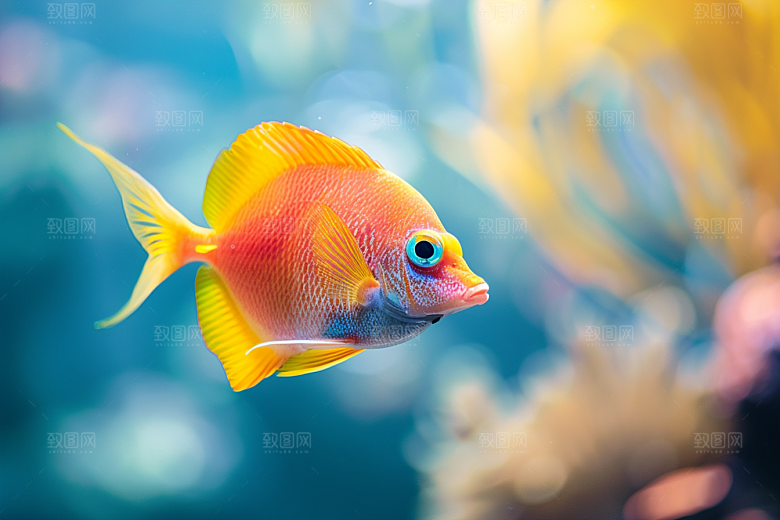 海洋鱼类彩色海水摄影图