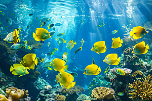 海洋鱼类珊瑚礁鱼群摄影图