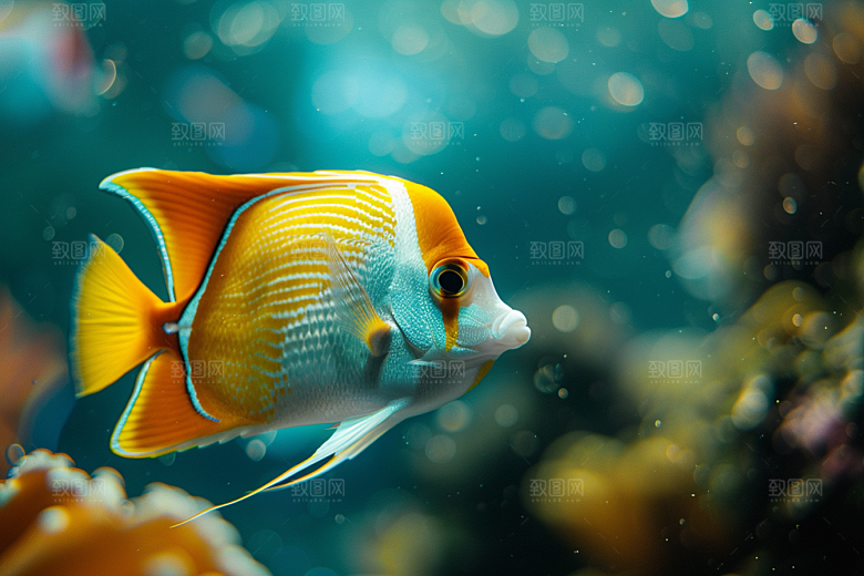 海洋鱼类彩色海水摄影图
