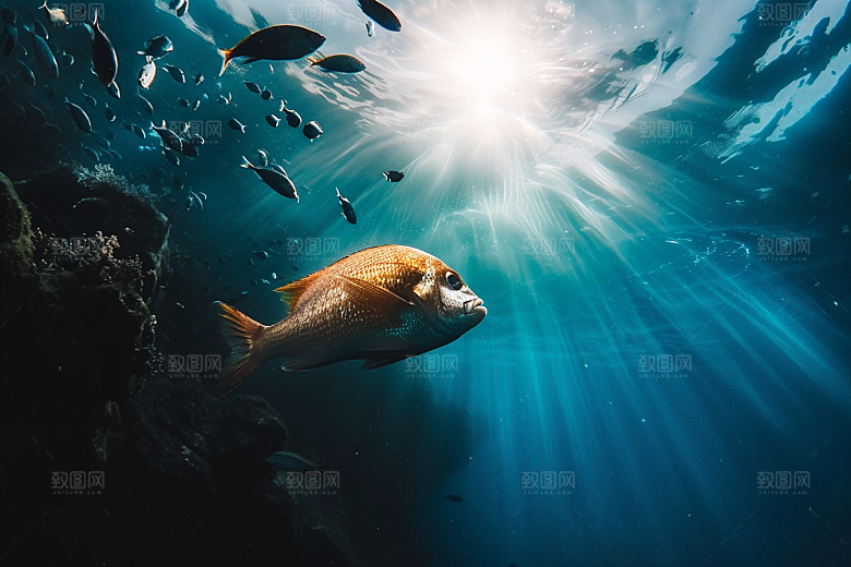 海洋鱼类鱼群缤纷摄影图