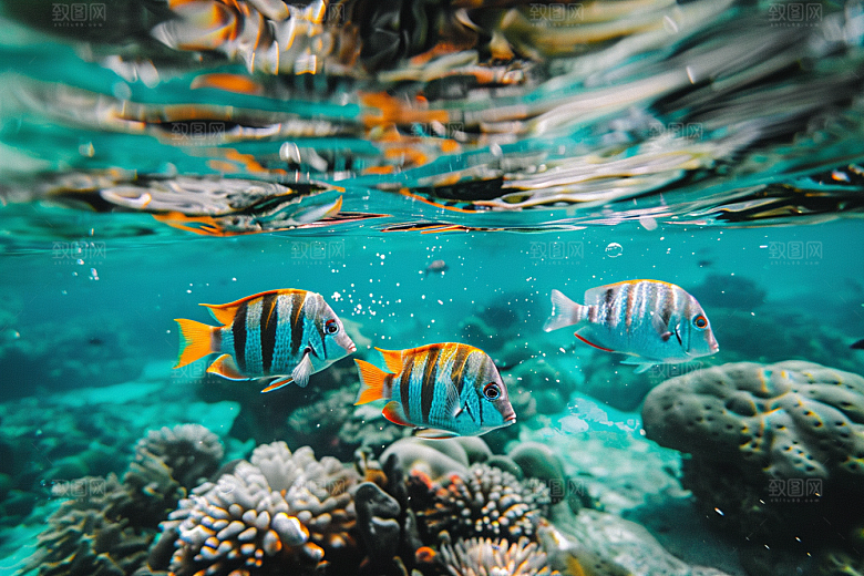 海洋鱼类鱼群海底世界摄影图