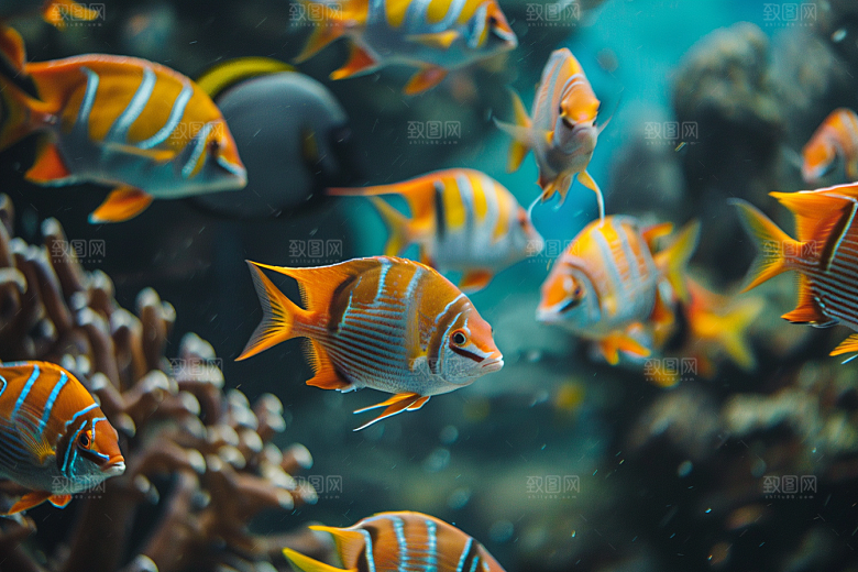 海洋鱼类海水浮潜摄影图