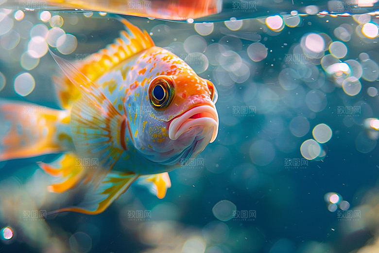 海洋鱼类彩色海水摄影图