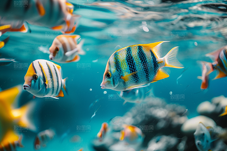 海洋鱼类鱼群大海摄影图