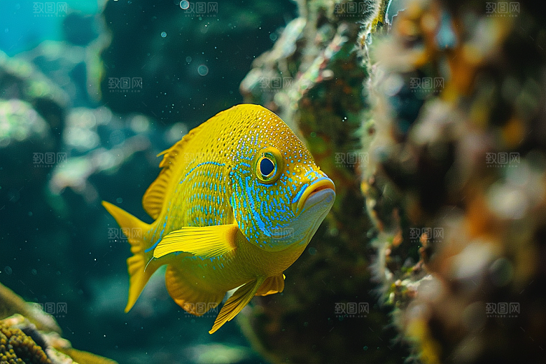 海洋鱼类彩色海水摄影图