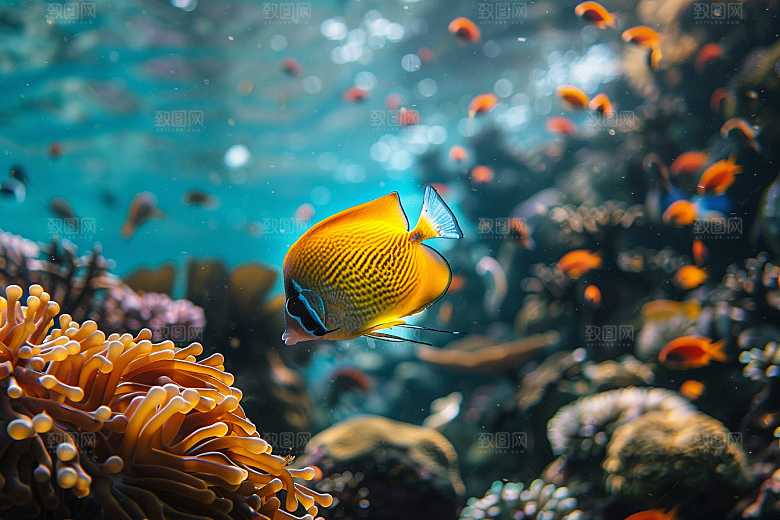 海洋鱼类彩色海水摄影图