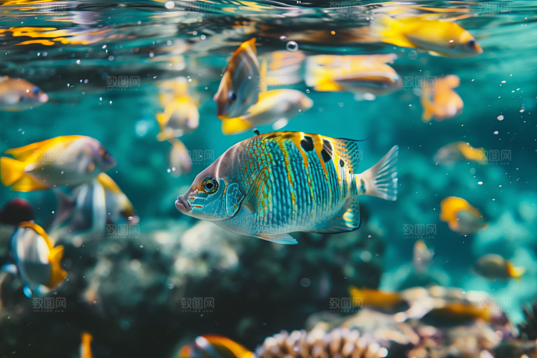 海洋鱼类大海鱼群摄影图
