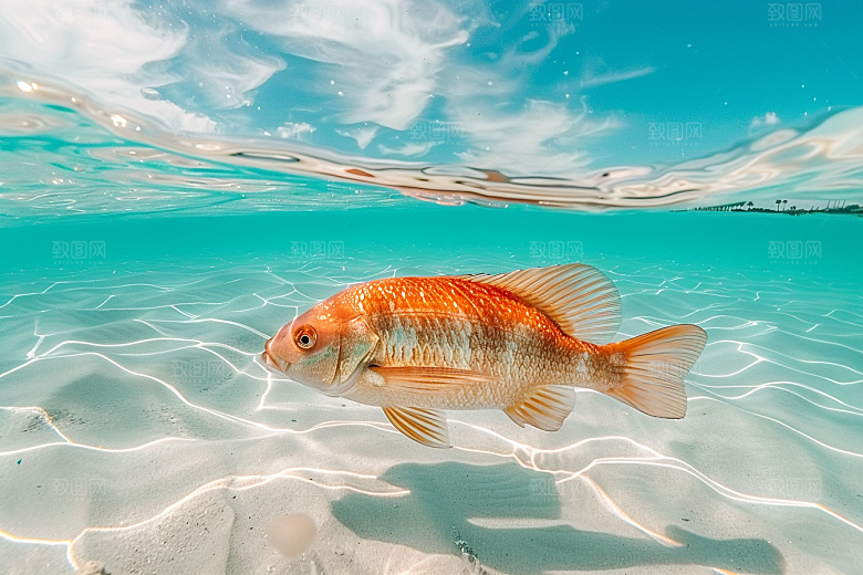 海洋鱼类环保浮潜摄影图