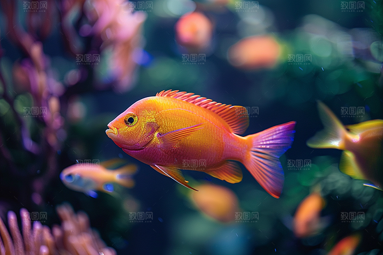 海洋鱼类环保浮潜摄影图