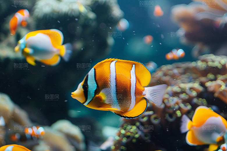 海洋鱼类鱼群缤纷摄影图