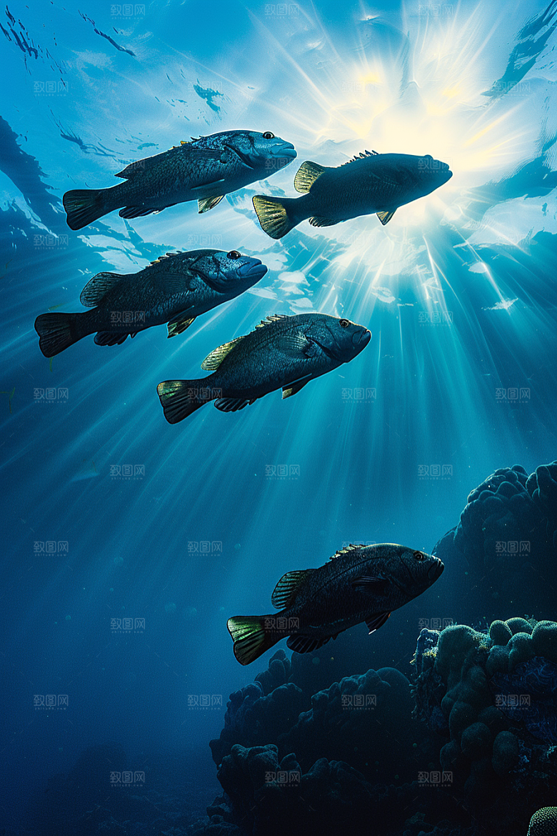 海洋鱼类珊瑚礁海底世界摄影图