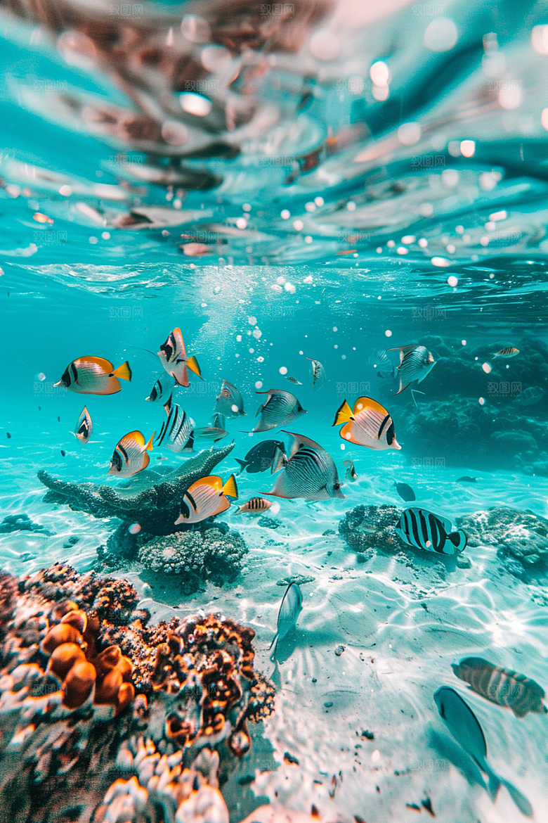 海洋鱼类自然浮潜摄影图