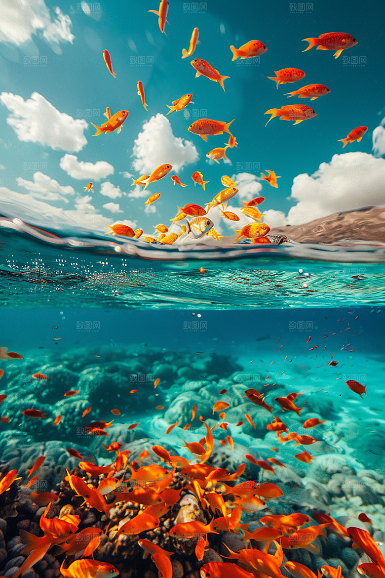 海洋鱼类鱼群高清摄影图