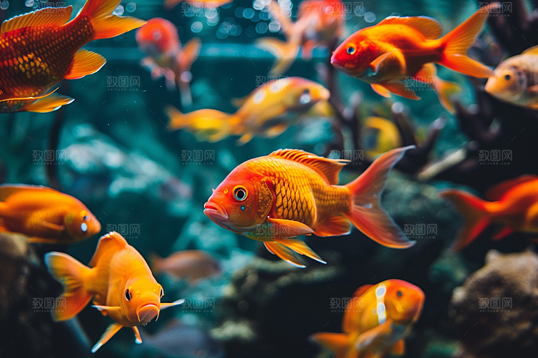 海洋鱼类彩色鱼群摄影图